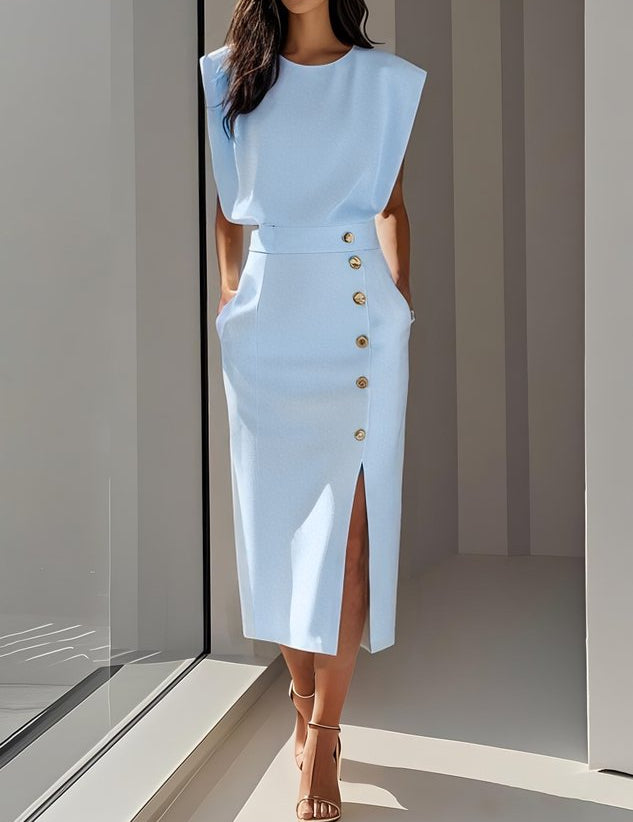 Elegant Midi Dress with Side Slit for Women - Flattering Summer Style 8