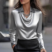 Elegant Shiny V-Neck Blouse for Women - Effortless Sophistication 2