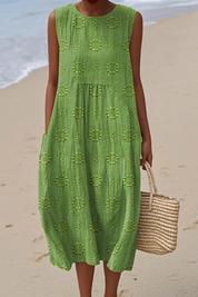 Elegant Summer Dress for Women - Flattering White Sleeveless Embroidered Formal Dress 0