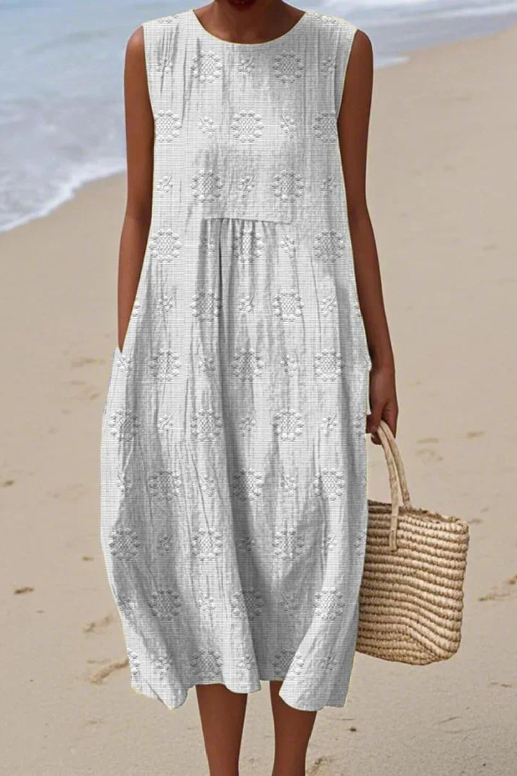 Elegant Summer Dress for Women - Flattering White Sleeveless Embroidered Formal Dress 1