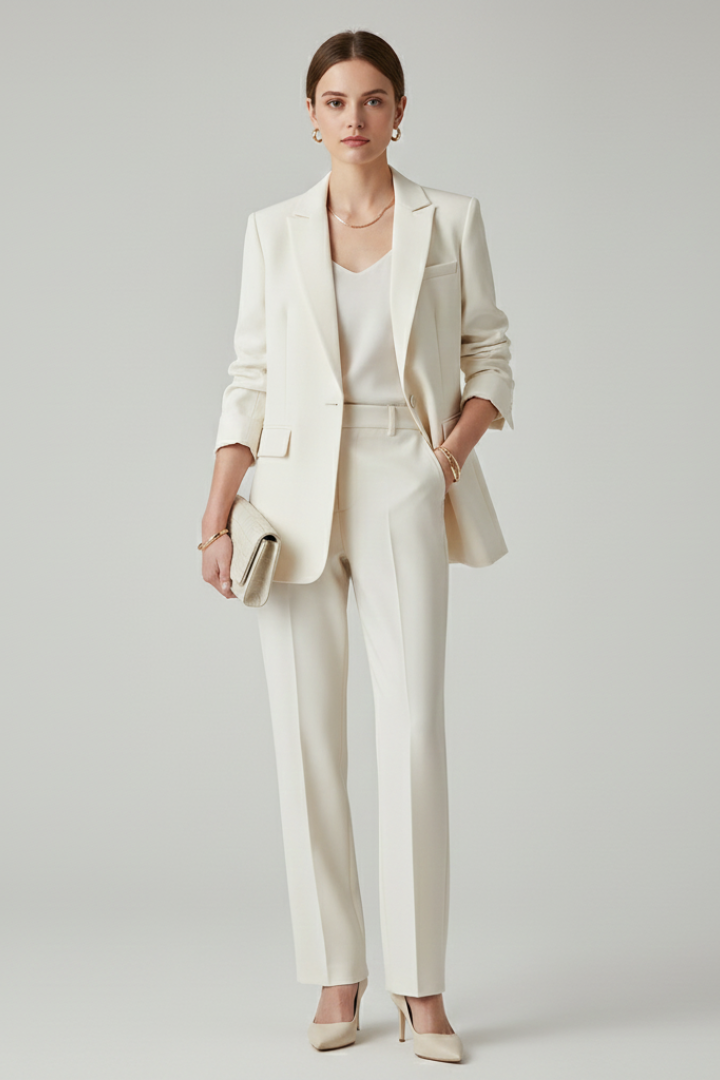 Elegant Women's Blazer Set with Defined Shape and Straight-Leg Trousers 0
