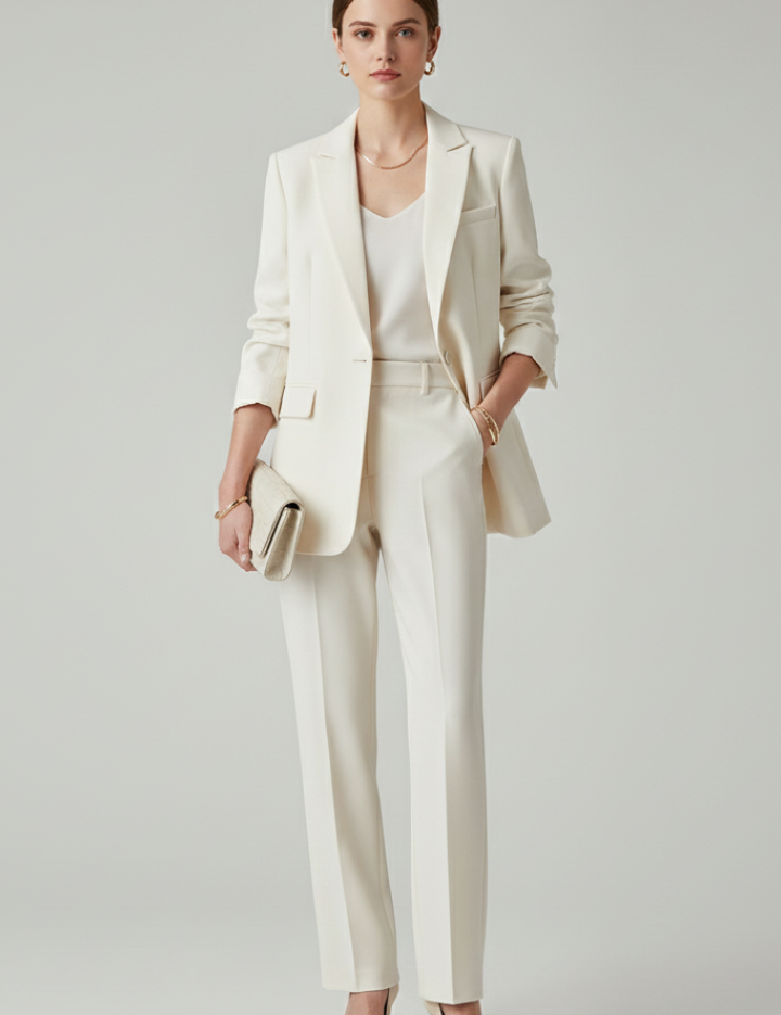 Elegant Women's Blazer Set with Defined Shape and Straight-Leg Trousers 0