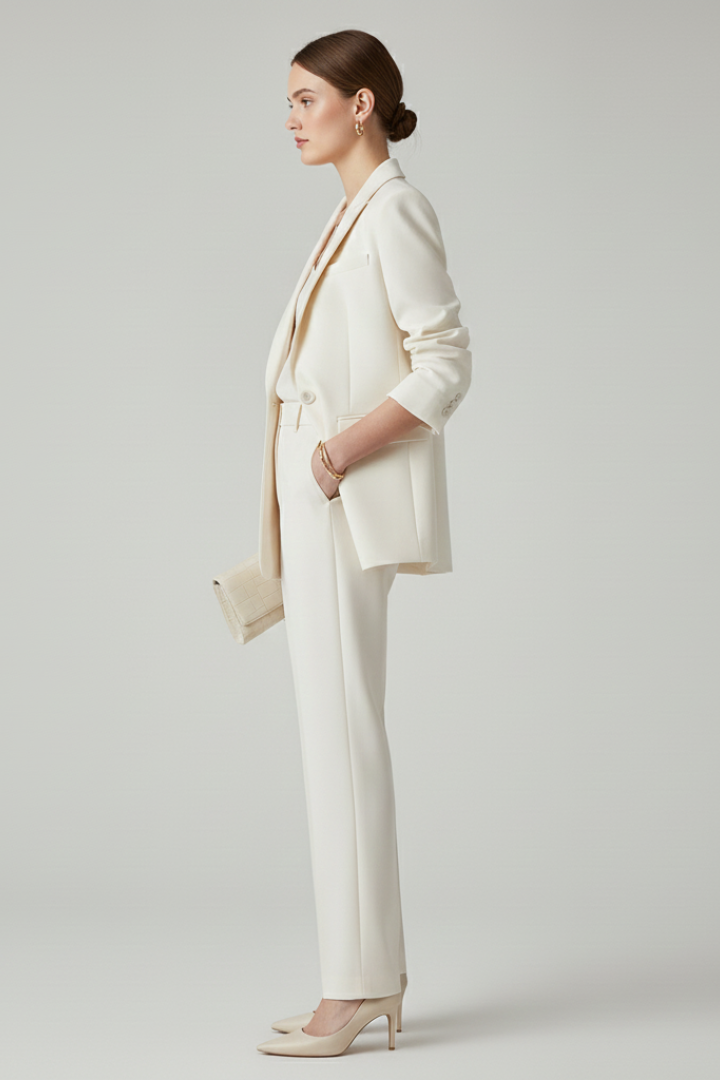 Elegant Women's Blazer Set with Defined Shape and Straight-Leg Trousers 3
