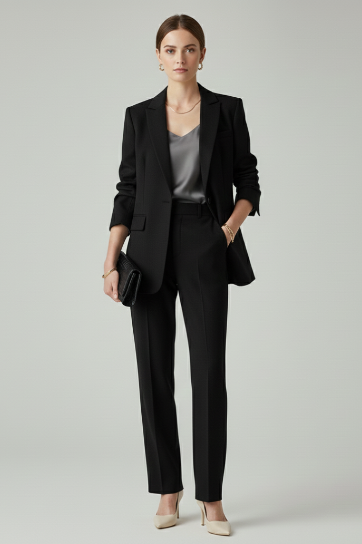 Elegant Women's Blazer Set with Defined Shape and Straight-Leg Trousers 5