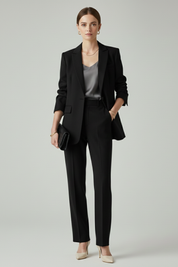 Elegant Women's Blazer Set with Defined Shape and Straight-Leg Trousers 5