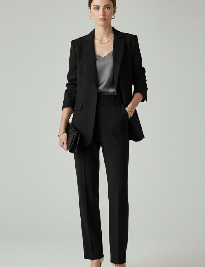Elegant Women's Blazer Set with Defined Shape and Straight-Leg Trousers 5