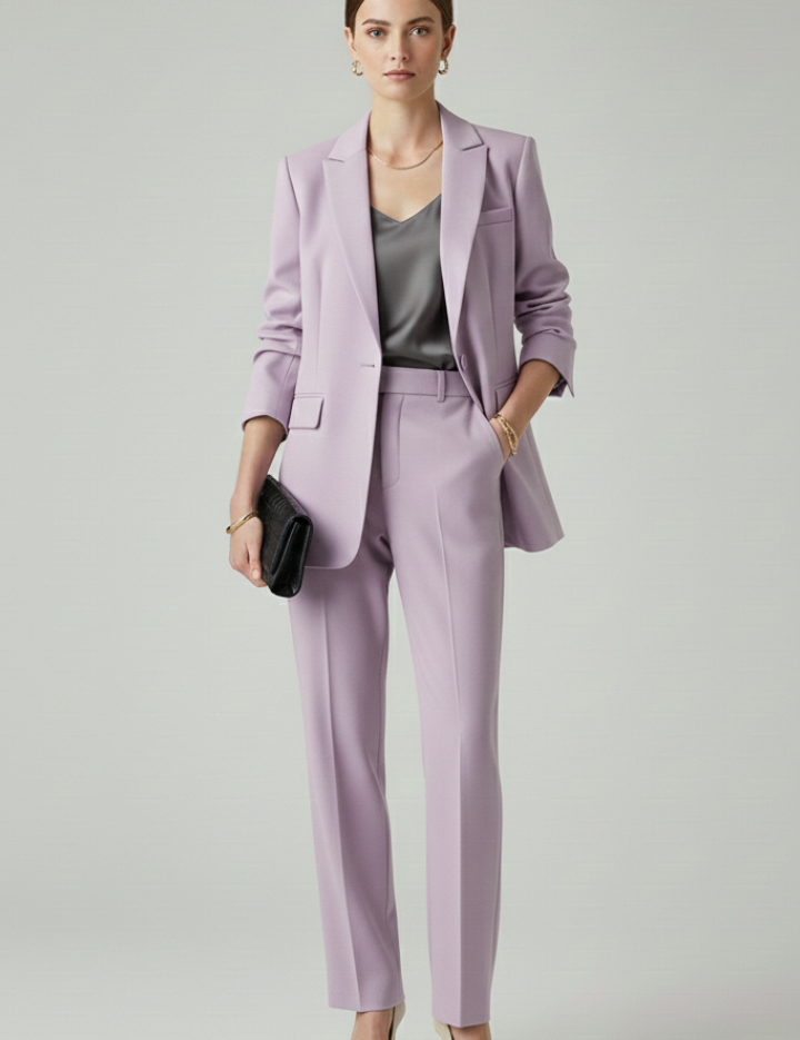Elegant Women's Blazer Set with Defined Shape and Straight-Leg Trousers 6