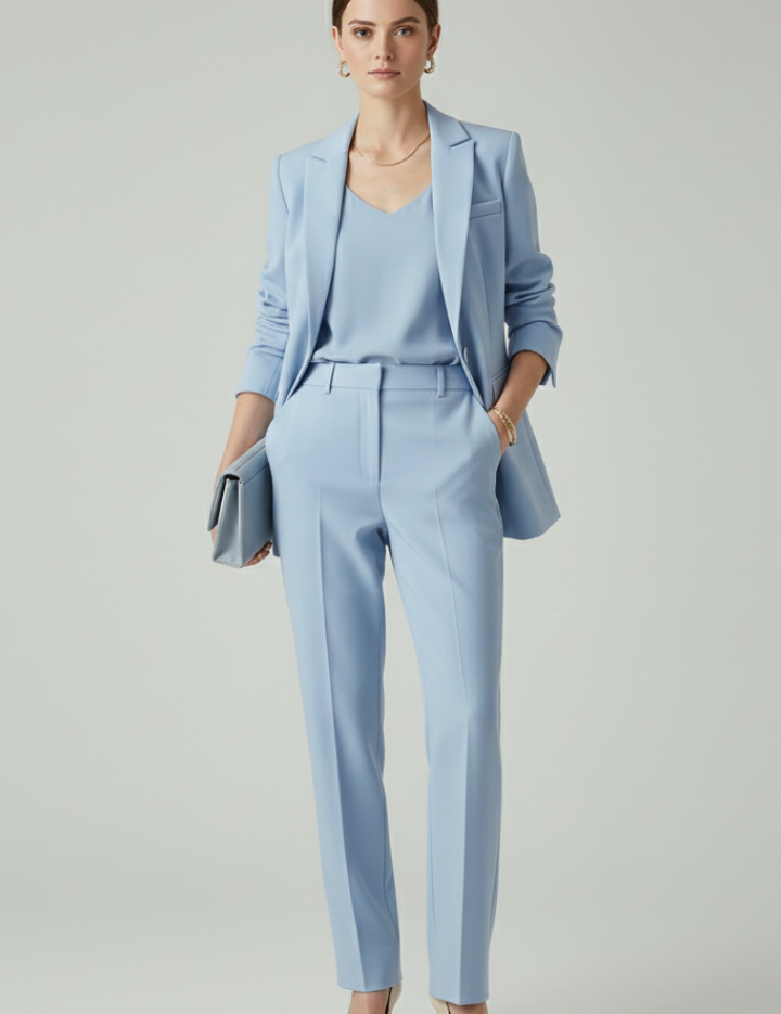 Elegant Women's Blazer Set with Defined Shape and Straight-Leg Trousers 7