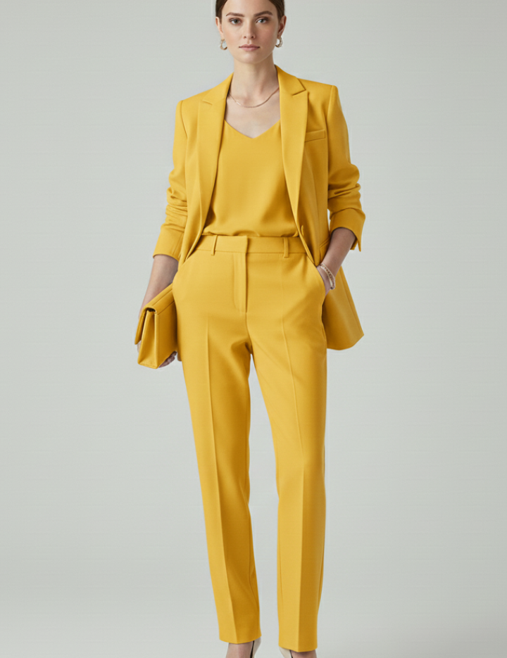 Elegant Women's Blazer Set with Defined Shape and Straight-Leg Trousers 8