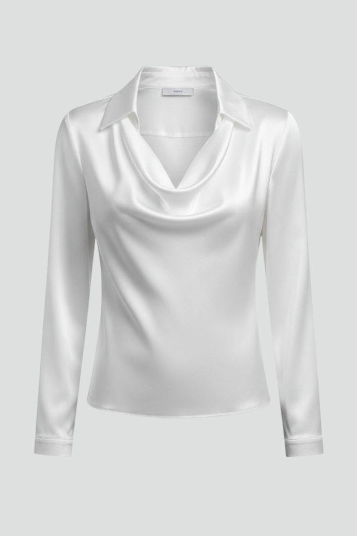 Elegant Women’s Blouse with Draped Collar and Long Sleeves 1