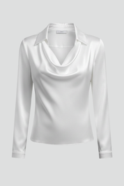 Elegant Women’s Blouse with Draped Collar and Long Sleeves 1