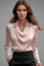 Elegant Women’s Blouse with Draped Collar and Long Sleeves 12