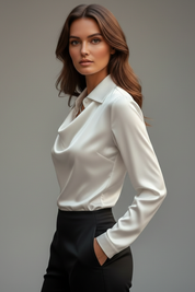 Elegant Women’s Blouse with Draped Collar and Long Sleeves 2