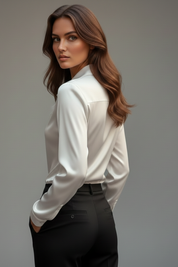 Elegant Women’s Blouse with Draped Collar and Long Sleeves 4