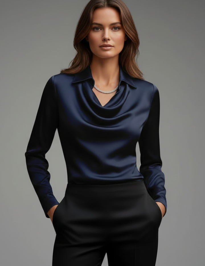 Elegant Women’s Blouse with Draped Collar and Long Sleeves 6