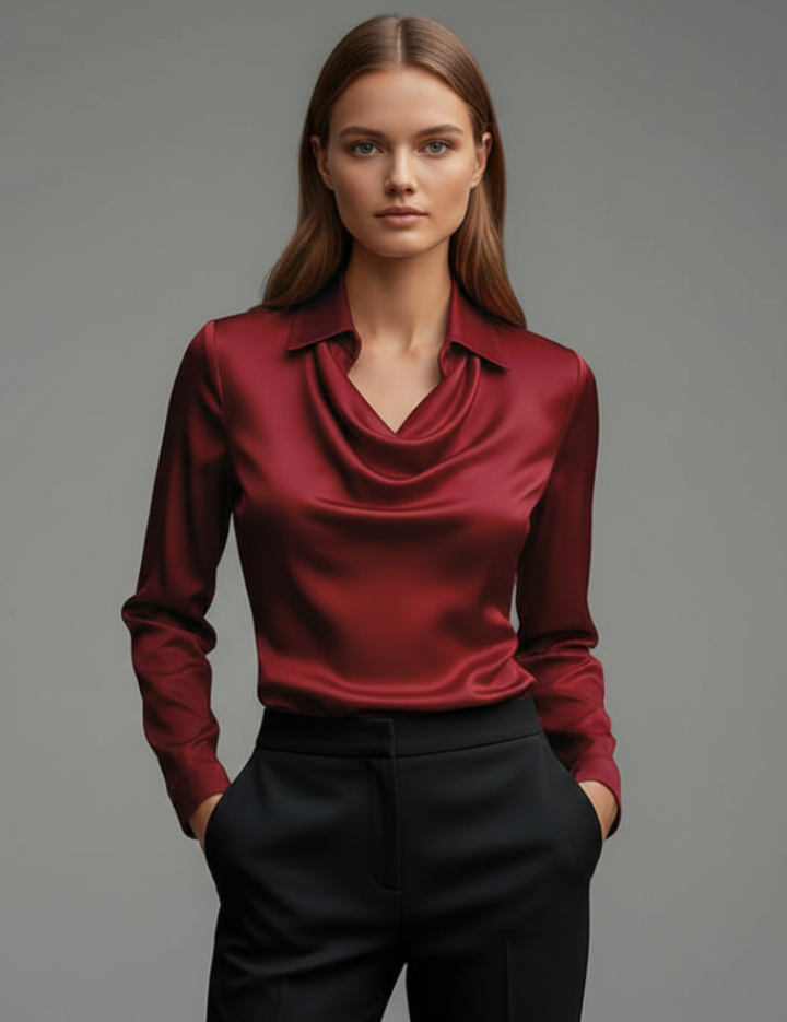 Elegant Women’s Blouse with Draped Collar and Long Sleeves 7