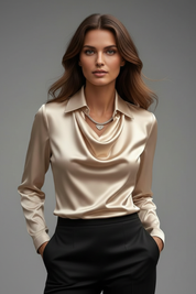 Elegant Women’s Blouse with Draped Collar and Long Sleeves 8