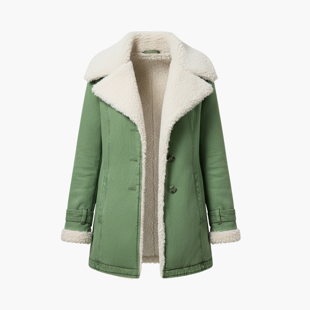 Elegant Women's Button-Up Jacket with Wide Collar and Pockets for Winter 1