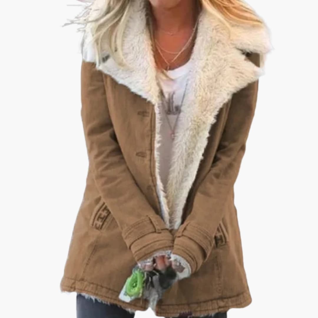 Elegant Women's Button-Up Jacket with Wide Collar and Pockets for Winter 2