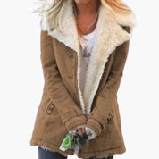 Elegant Women's Button-Up Jacket with Wide Collar and Pockets for Winter 2
