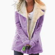 Elegant Women's Button-Up Jacket with Wide Collar and Pockets for Winter 6