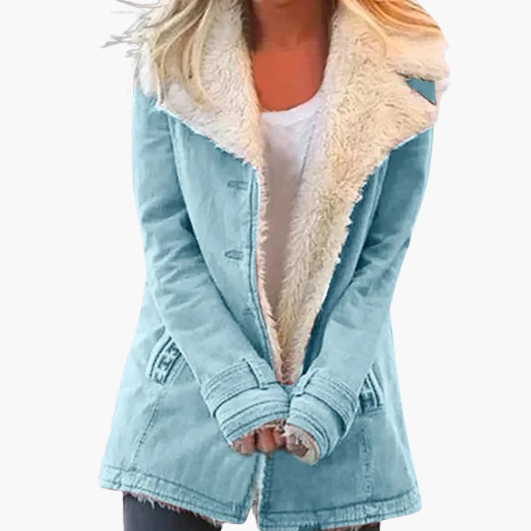 Elegant Women's Button-Up Jacket with Wide Collar and Pockets for Winter 7