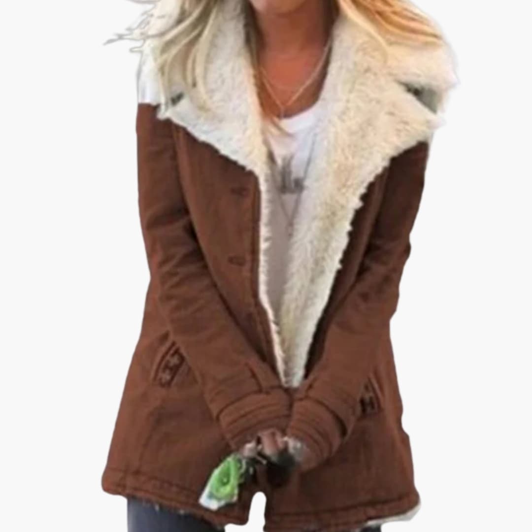 Elegant Women's Button-Up Jacket with Wide Collar and Pockets for Winter 8