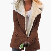 Elegant Women's Button-Up Jacket with Wide Collar and Pockets for Winter 8