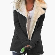 Elegant Women's Button-Up Jacket with Wide Collar and Pockets for Winter 9