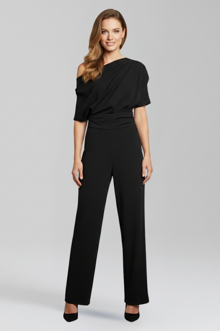Elegant Women's Jumpsuit with Asymmetric Neckline and Wide Leg Trousers 0