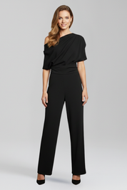 Elegant Women's Jumpsuit with Asymmetric Neckline and Wide Leg Trousers 0