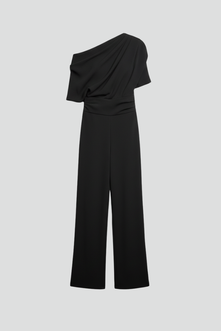 Elegant Women's Jumpsuit with Asymmetric Neckline and Wide Leg Trousers 1