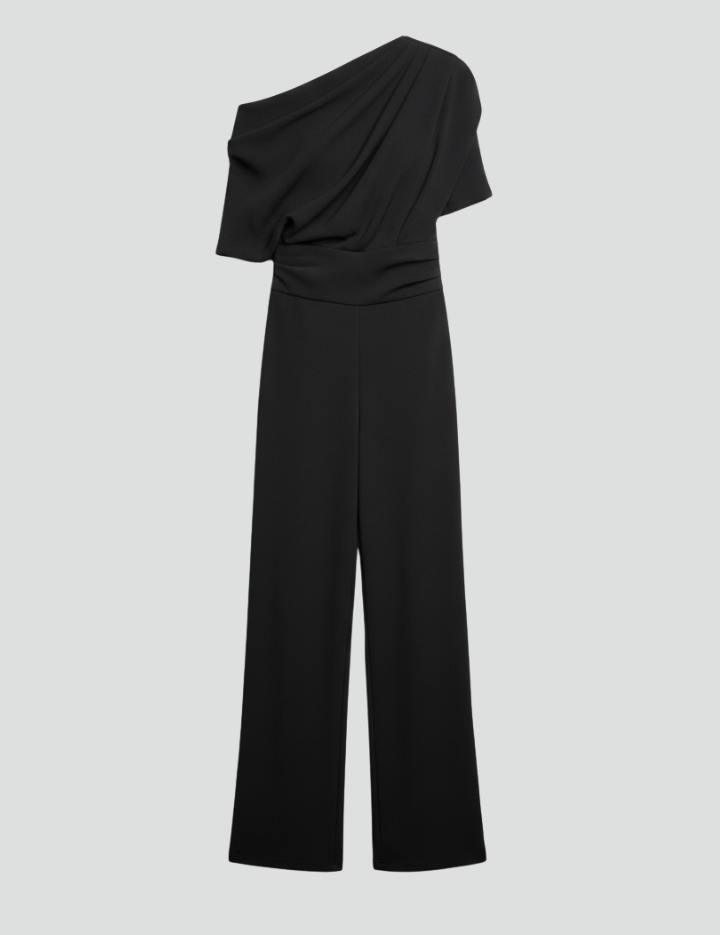 Elegant Women's Jumpsuit with Asymmetric Neckline and Wide Leg Trousers 1