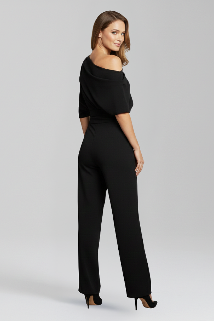 Elegant Women's Jumpsuit with Asymmetric Neckline and Wide Leg Trousers 2