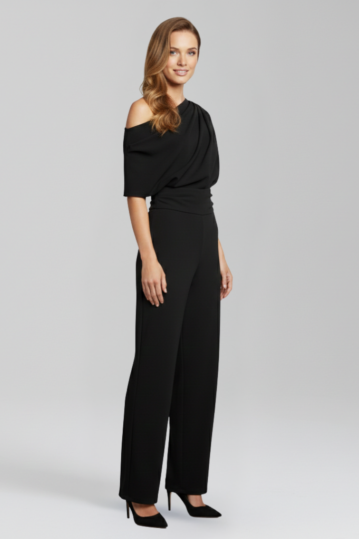 Elegant Women's Jumpsuit with Asymmetric Neckline and Wide Leg Trousers 3