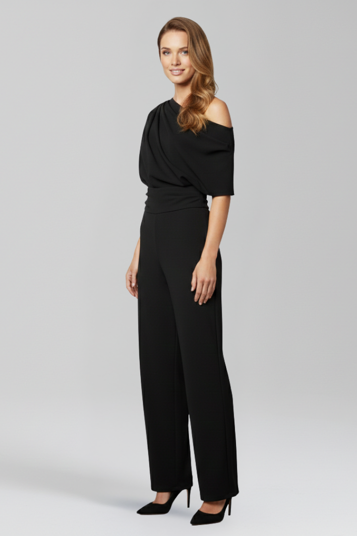 Elegant Women's Jumpsuit with Asymmetric Neckline and Wide Leg Trousers 4