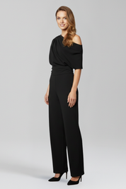 Elegant Women's Jumpsuit with Asymmetric Neckline and Wide Leg Trousers 4