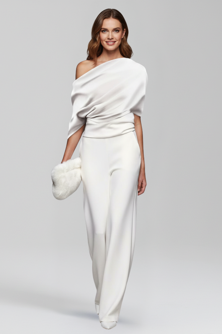 Elegant Women's Jumpsuit with Asymmetric Neckline and Wide Leg Trousers 5