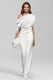 Elegant Women's Jumpsuit with Asymmetric Neckline and Wide Leg Trousers 5