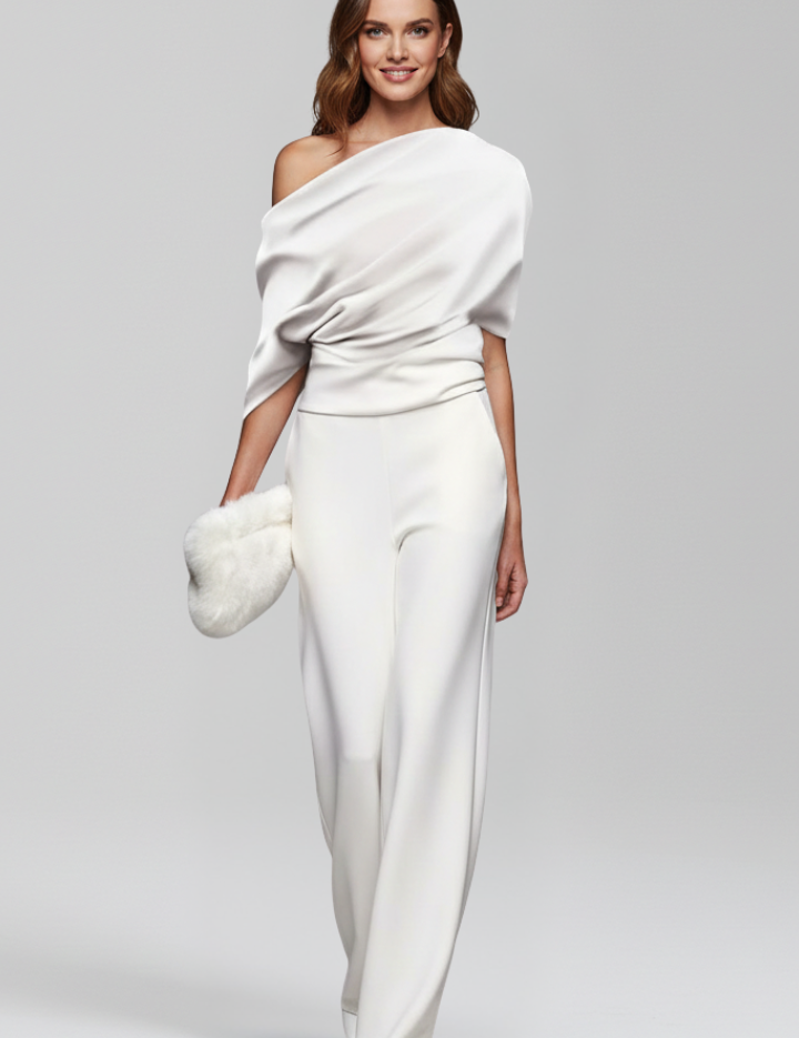Elegant Women's Jumpsuit with Asymmetric Neckline and Wide Leg Trousers 5