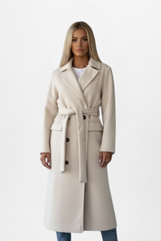 Elegant Women's Long Coat with Belt and Double-Breasted Front 0