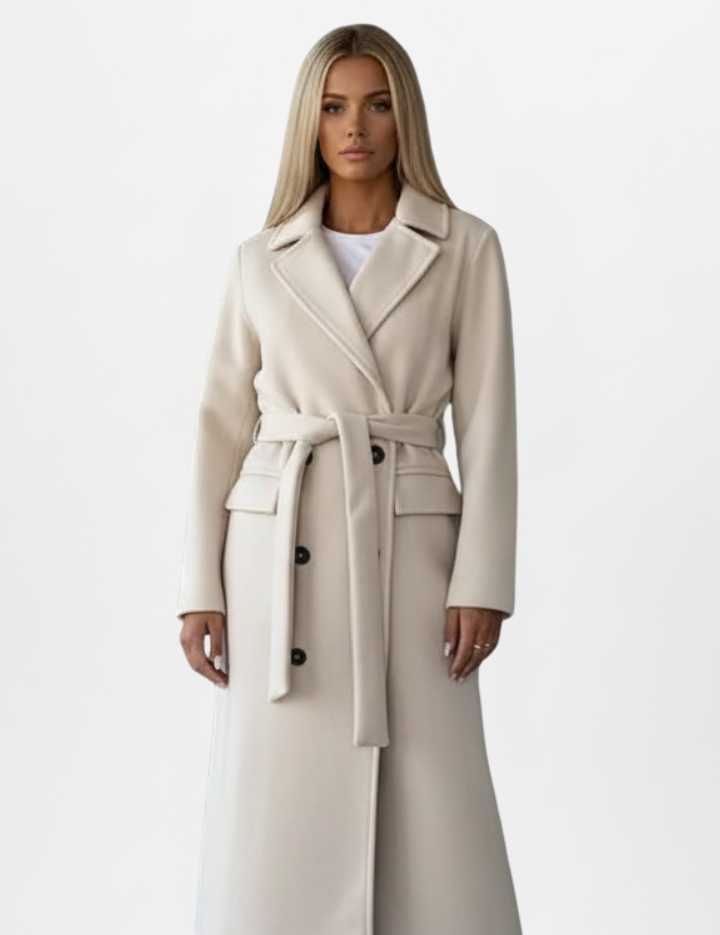 Elegant Women's Long Coat with Belt and Double-Breasted Front 0