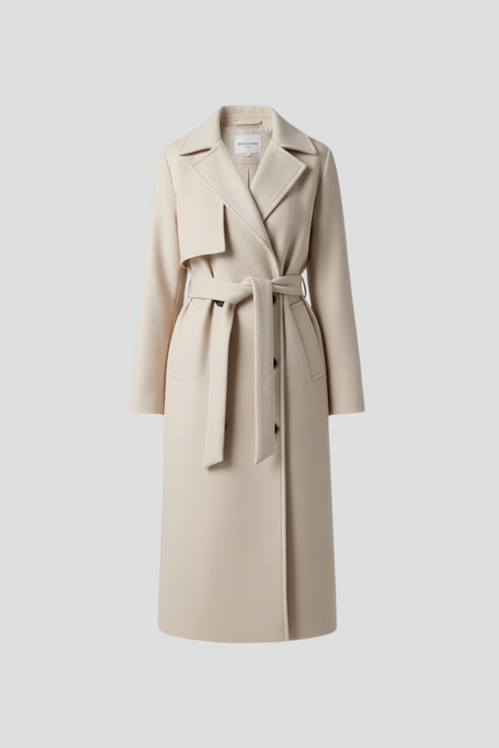 Elegant Women's Long Coat with Belt and Double-Breasted Front 1