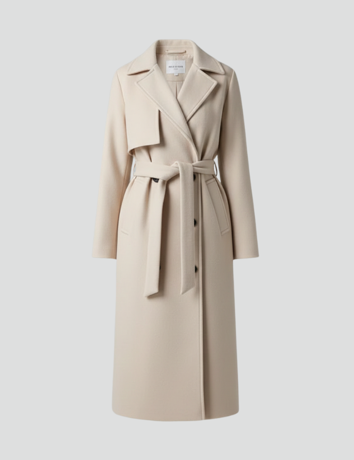 Elegant Women's Long Coat with Belt and Double-Breasted Front 1