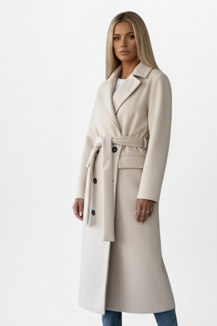 Elegant Women's Long Coat with Belt and Double-Breasted Front 2