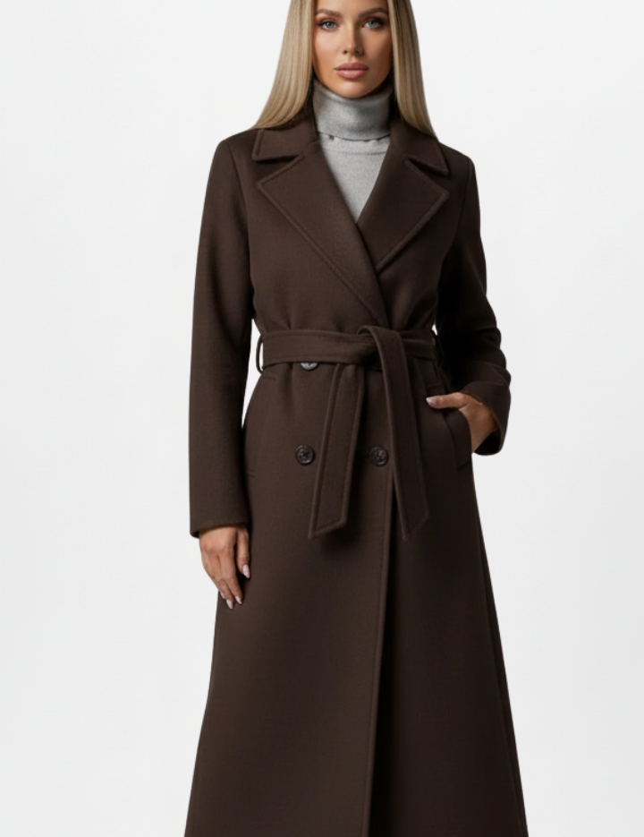 Elegant Women's Long Coat with Belt and Double-Breasted Front 5