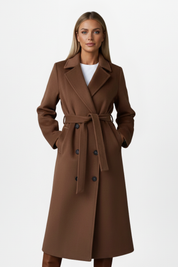 Elegant Women's Long Coat with Belt and Double-Breasted Front 6
