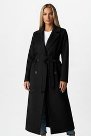 Elegant Women's Long Coat with Belt and Double-Breasted Front 7