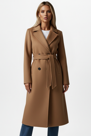 Elegant Women's Long Coat with Belt and Double-Breasted Front 8