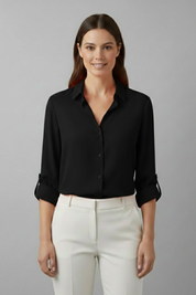 Elegant Women’s Long Sleeve Blouse with Turn-Down Collar 6